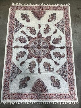 vintage 70-80s hand-block printed floral Paisley Persian textile boho tablecloth
